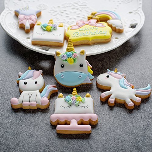 Mini Fantasy Horse Cookie Biscuit Fondant Cake Mold - Set Of 16 - 8Pcs Cookie Cutter And 8Pcs Cookie Stencils, Include Horse Head, Horse, Plaque Frame, Magic Wand And Rainbow #TOP3