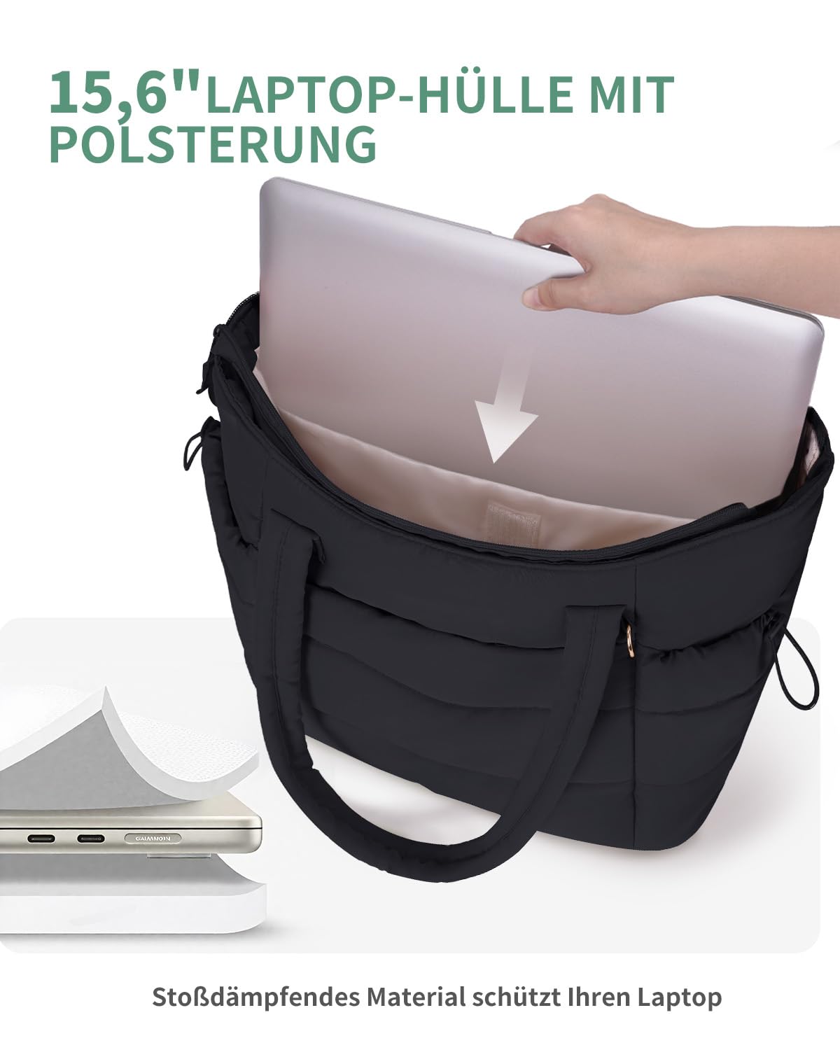 Damska 2-częściowa torba typu tote z zamkiem błyskawicznym, pojemna na laptopa 15,6 cala i kieszeń na butelkę 40 uncji (1,18 l), torba do pracy na uniwersytecie w podróży i na zakupy (model z patentem