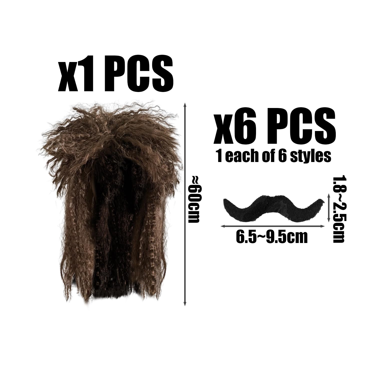 LSYYSL 1 Piece Rocker Curls And 6 Pieces Fake Beard, Cosplay Props, Retro Wigs, Party Wigs, Fun Wigs, Dark Brown - Image 2
