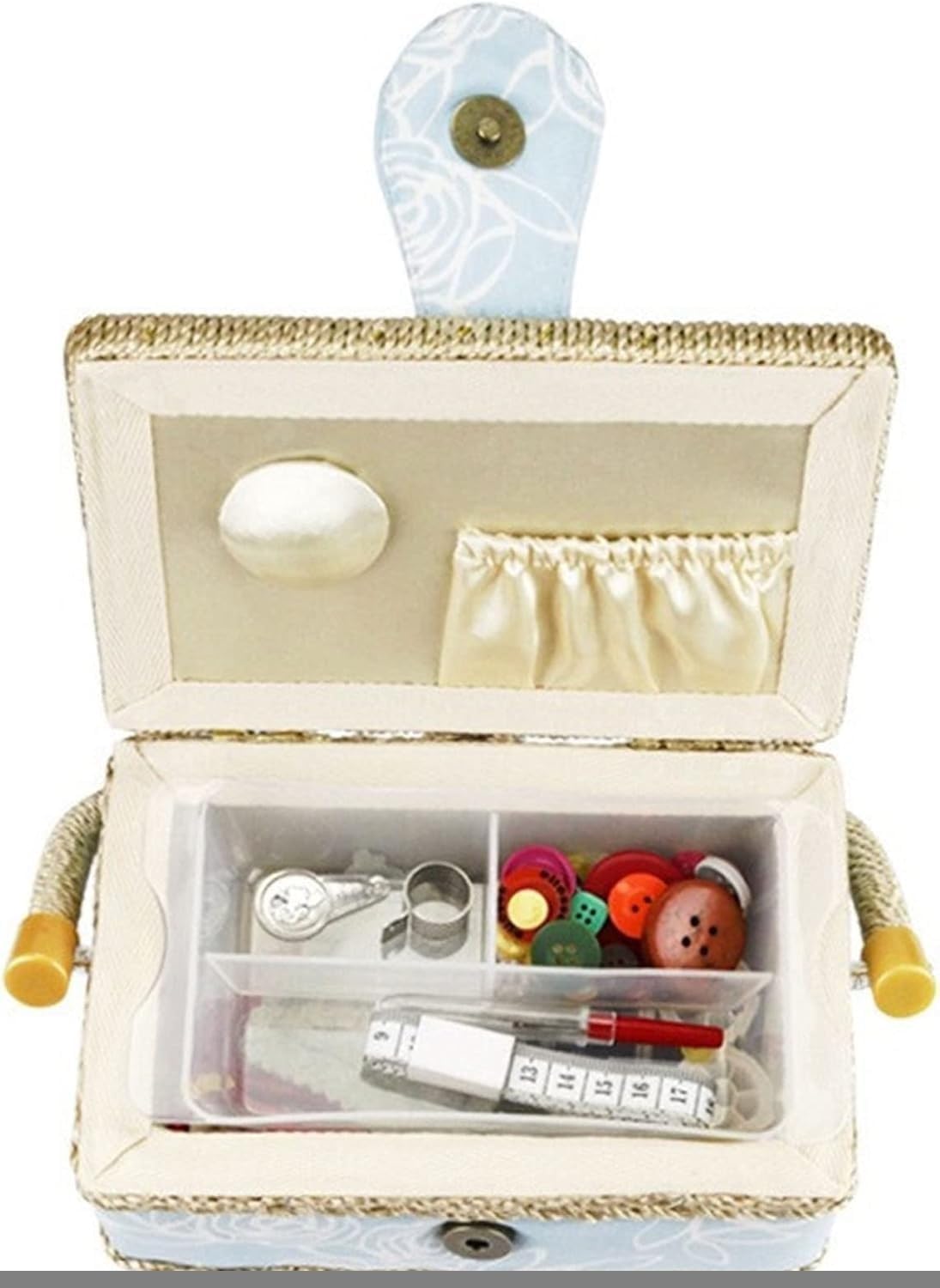 Pin Cushion Storage Sewing Supplies Sewing Kit,Sewing Box,Sewing Basket With Floral Print Design Sewing Kit Storage Box With Removable Tray Built-in Pin Cushion And Interior Pocket Thread Organizer