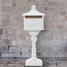 Buzón decorativo con pedestal de aluminio, estilo vintage, color blanco