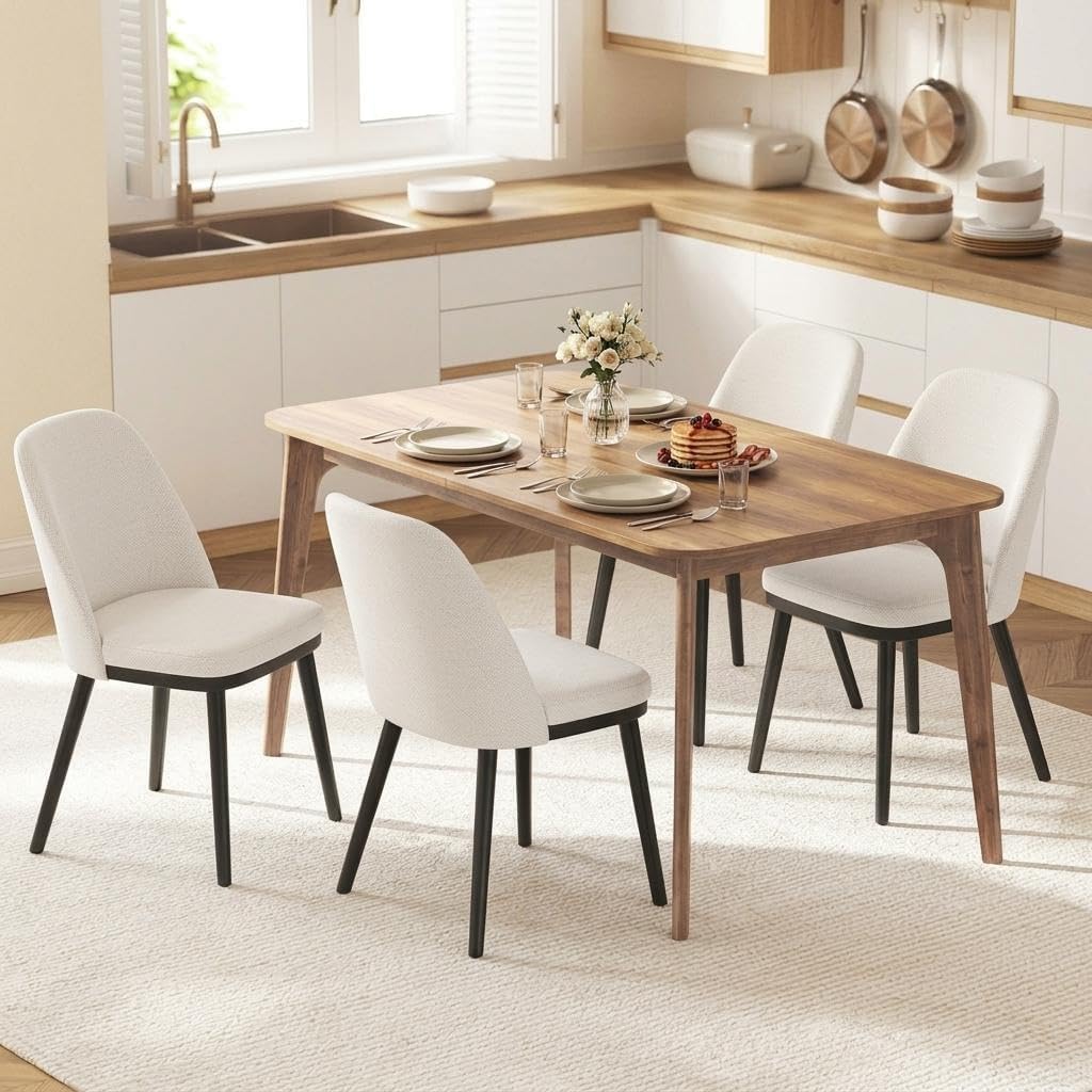 GarveeHome Wooden Dining Chairs Set of 4 Linen Upholstered Kitchen Chairs