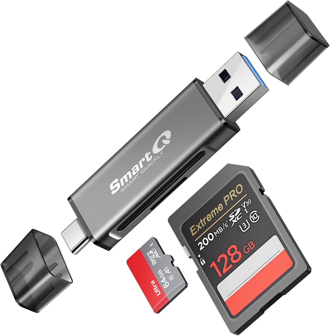 SmartQ C350 USB C sd card reader and USB 3.0 Super Speed Memory Card adapter for MicroSDXC and SDHC Card, SD, SDXC, SDHC, SD Cards, Works for Windows, Mac OS X, Android Devices, OTG Adapter