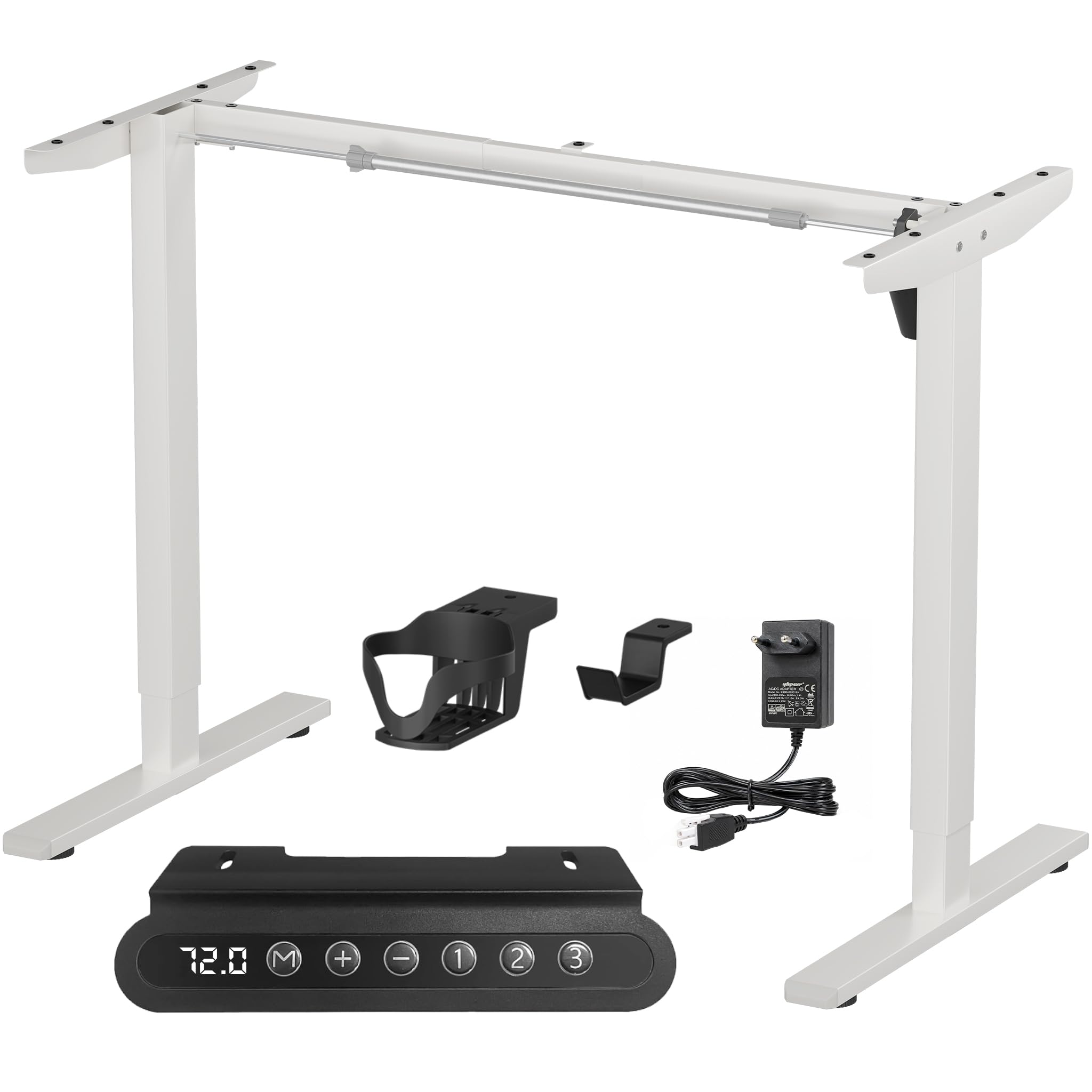 Lukzer Electric Height Adjustable Desk Frame (EST-003-F/White) Strong Metal Sit Stand Table Base with LED Control Panel, 3 Memory Presets, DIY Workstation Frame 84-126 cm Width-image-3
