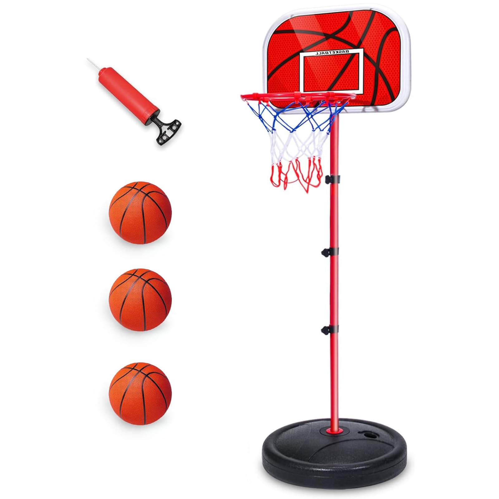 Canasta Baloncesto Infantil Regulable 50-150 cm con 3 Pelotas + Bomba - Canasta Basket Niños 3-8 Años para Exterior/Interior - Ideal Exteriores, Jardín, Interior
