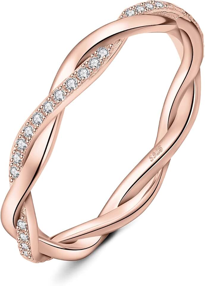 JewelryPalace Love Rope Infinity Cubic Zirconia Wedding Band for Women, Twisted 14K White Yellow Rose Gold 925 Sterling Silver Promise Ring for Her, Wave Simulated Diamond Anniversary Stackable Rings