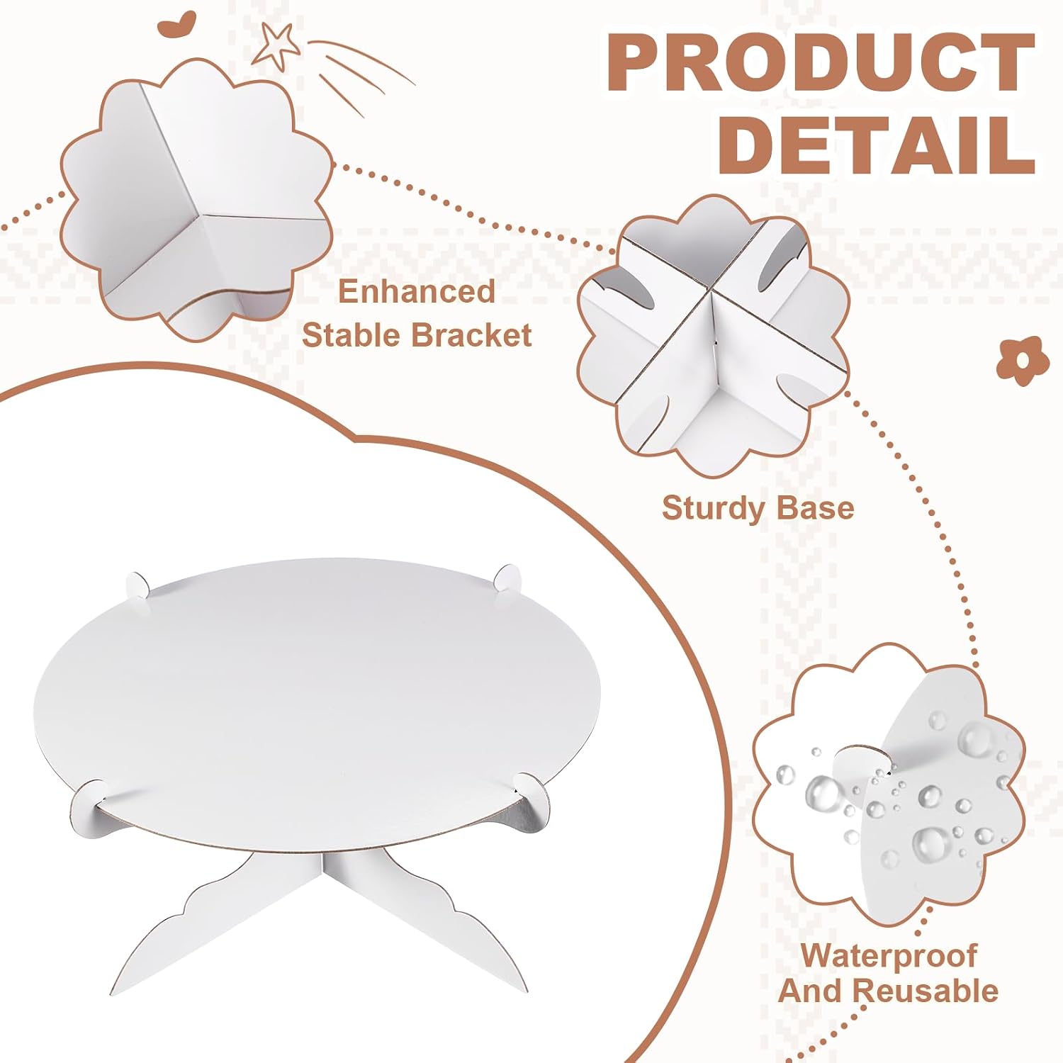 uxcell 1-Tier Cardboard Cake Stand 2Pcs 12" Round Cupcake Stand White image 3