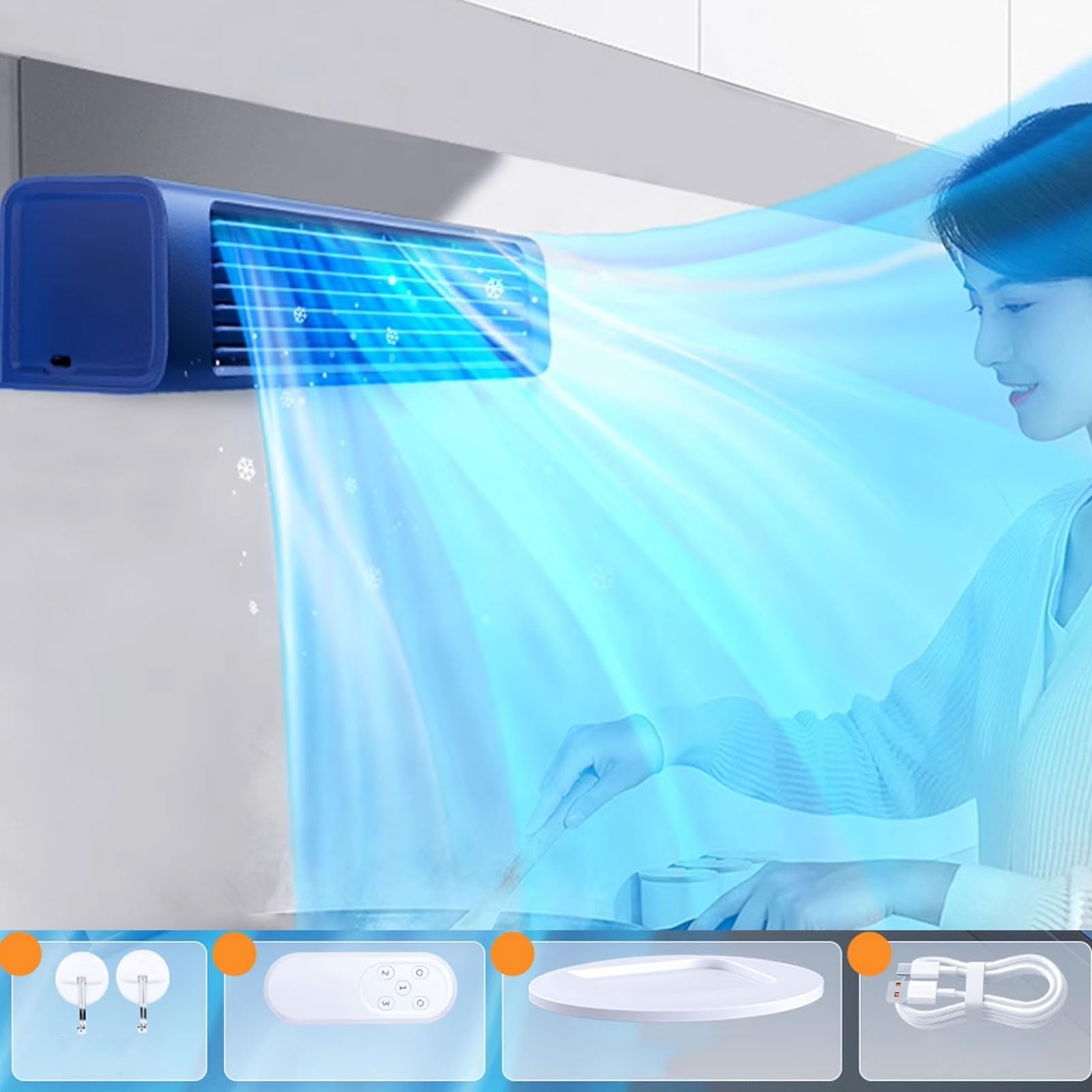 Aire acondicionado portátil, no necesita ventana, control remoto inalámbrico, 3 ajustes de velocidad, salida de aire larga para salas de refrigeración, dormitorios, oficinas