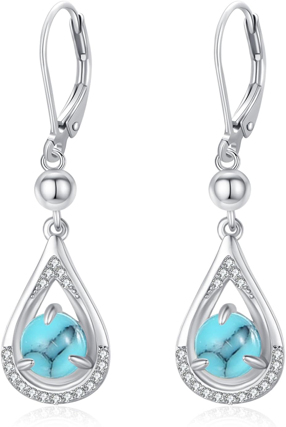 KINGWHYTE Opal Dangle Earrings Drop Birthstone Earrings 925 Sterling Silver Leverback Earring 14K White Gold Birthday Anniversary Fine Jewelry for Women Girls