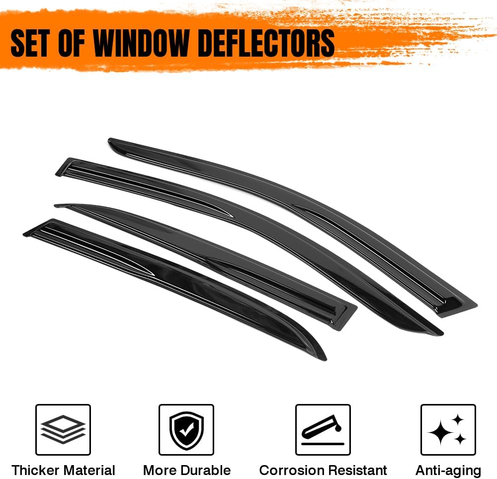 Tape on Window Visor Deflectors, Compatible with 2003-2007 Honda Accord, Acrylic Black Mug Style Window Rain Guards, Sun Wind Side Vent Visor Set, 4 Pieces