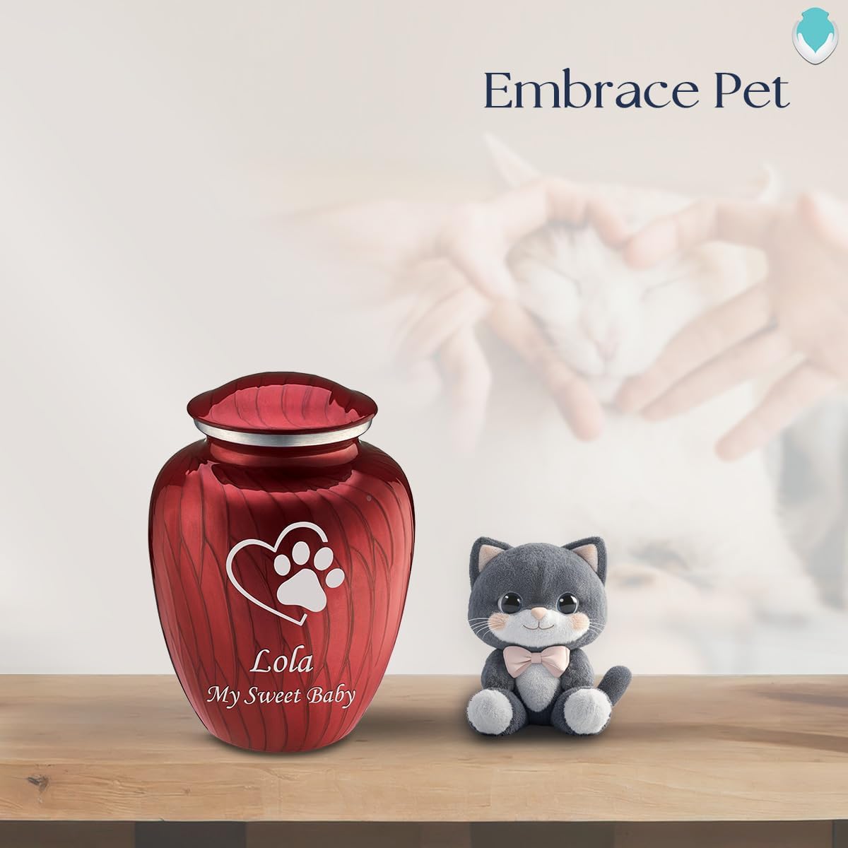 Geturns Embrace Personalized Single Paw Heart for Small Pets I Pearl Candy Red Cremation Urns for Dogs and Cats I 44 lbs