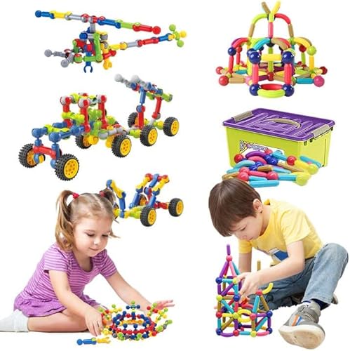 Huaker 125piece Kids Building Toys +88 Piece Magnetic Building Blocks for Kids Age 4-12 Years Old Children Creative Games Fun Play
