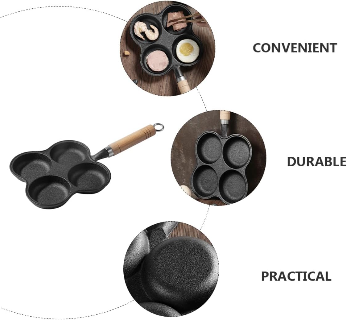 Four-hole Non-stick Cast Iron Egg Frying Pan Thickened Breakfast Skillet for Burger and Omelette Cooking Suitable for Home Kitchen Use