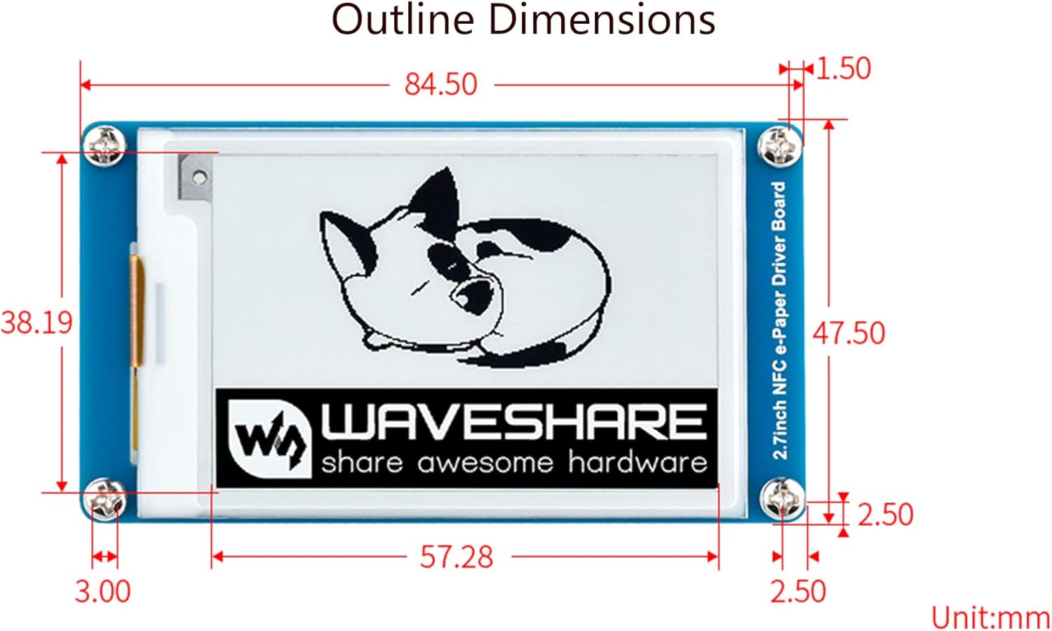 waveshare 2.7inch Passive NFC-Powered e-Paper Module, 264 × 176 Pixels Black and White Display Color, No Battery Needed, No Messy Wiring Wire-Less Powering & Data Transfer Android APP Provided