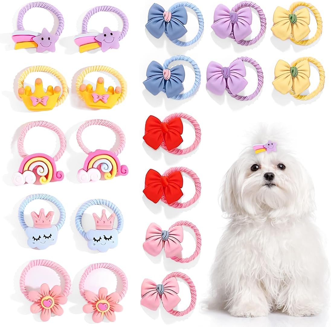 20 Accesorios de Pelo para Perros, Lazos & Mini Diademas con Gomas Elásticas, Accesorios para Perros Pequeños, Colores Variados para Perras
