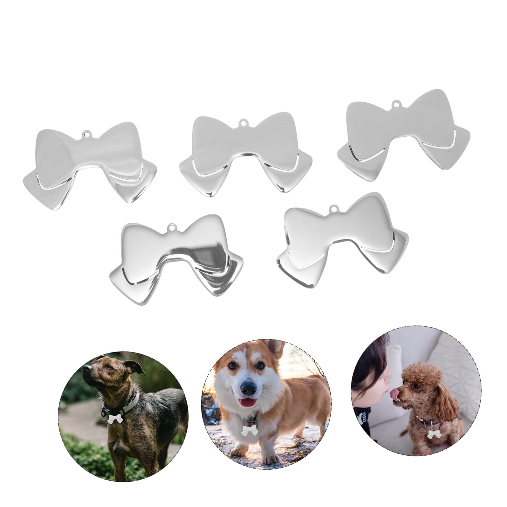 HEMOTON Etiquetas De Identificación Para Mascotas Inoxidable Con Diseño De Lazo Personalizables Con Nombre Teléfono Placas Para Perros Y Gatos Para Collar Compacto 10 Piezas X 5