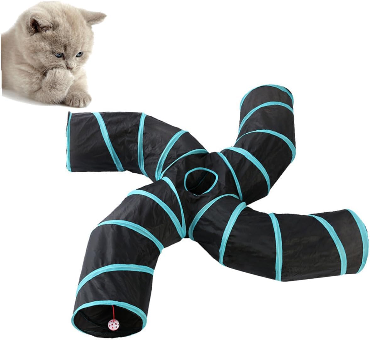 Foldable Cat Tunnel S-Shaped Four-Way Interactive Tube Pet Playing Tunnel for Indoor Cats and Kittens