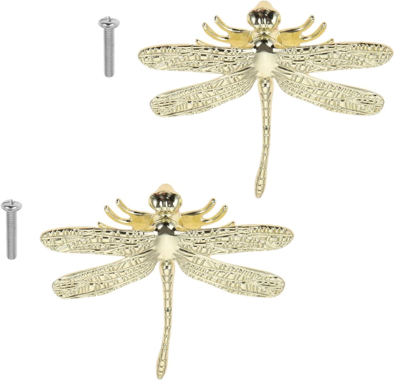 SURIEEN 2Pcs Gold Dragonfly Drawer Knobs, Brass Finish Cabinet Handles
