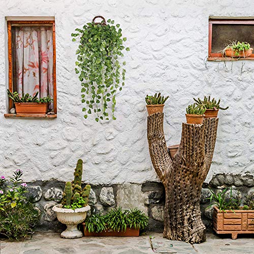 Justoyou 3Pcs Artificial Hanging Plants Ivy Vine Fake Leaves Greeny Chain Wall Home Room Garden Wedding Garland Outside Decoration 37 In (Watermelon Leaves) #TOP3