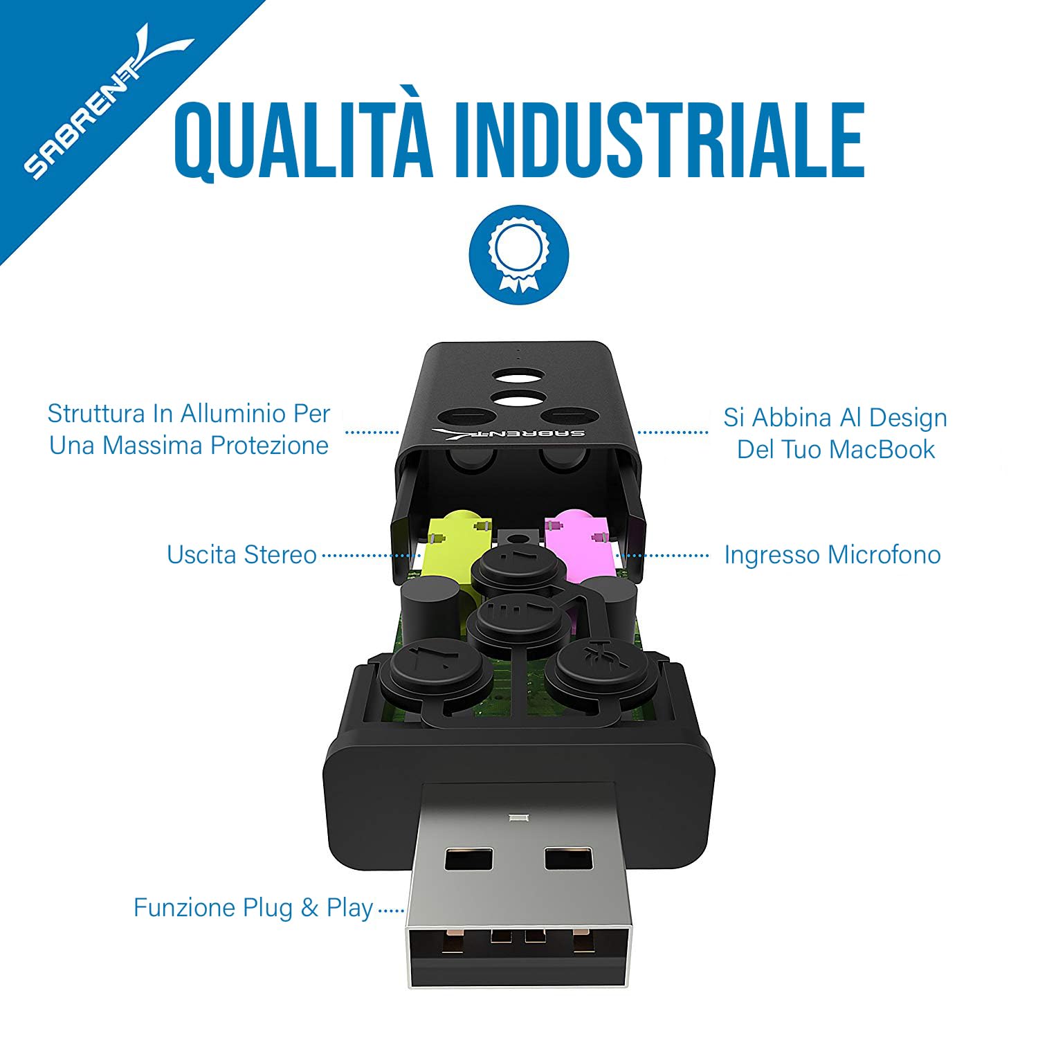 SABRENT Scheda audio USB cuffie e microfono per MAC e Windows, Adattatore audio presa USB, Plug & Play, Con pulsanti, per PS4, PS5, Windows e MAC Nessun driver necessario [Nero] (AU-DDAB)