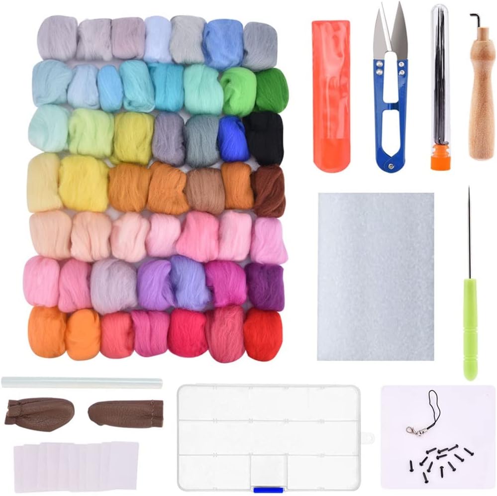 50 Colors Wool Felt Tool Kit Needle Felting Animal Needle Set Wool Felt Fiber Needlework Sewing Felt (Color : A)