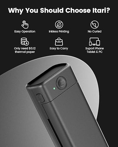 Miniatura 6 de Itari Impresora portátil inalámbrica para viajes, impresora térmica sin tinta con funda, compatible con letras de EE. UU. de 8.5 x 11 pulgadas,
