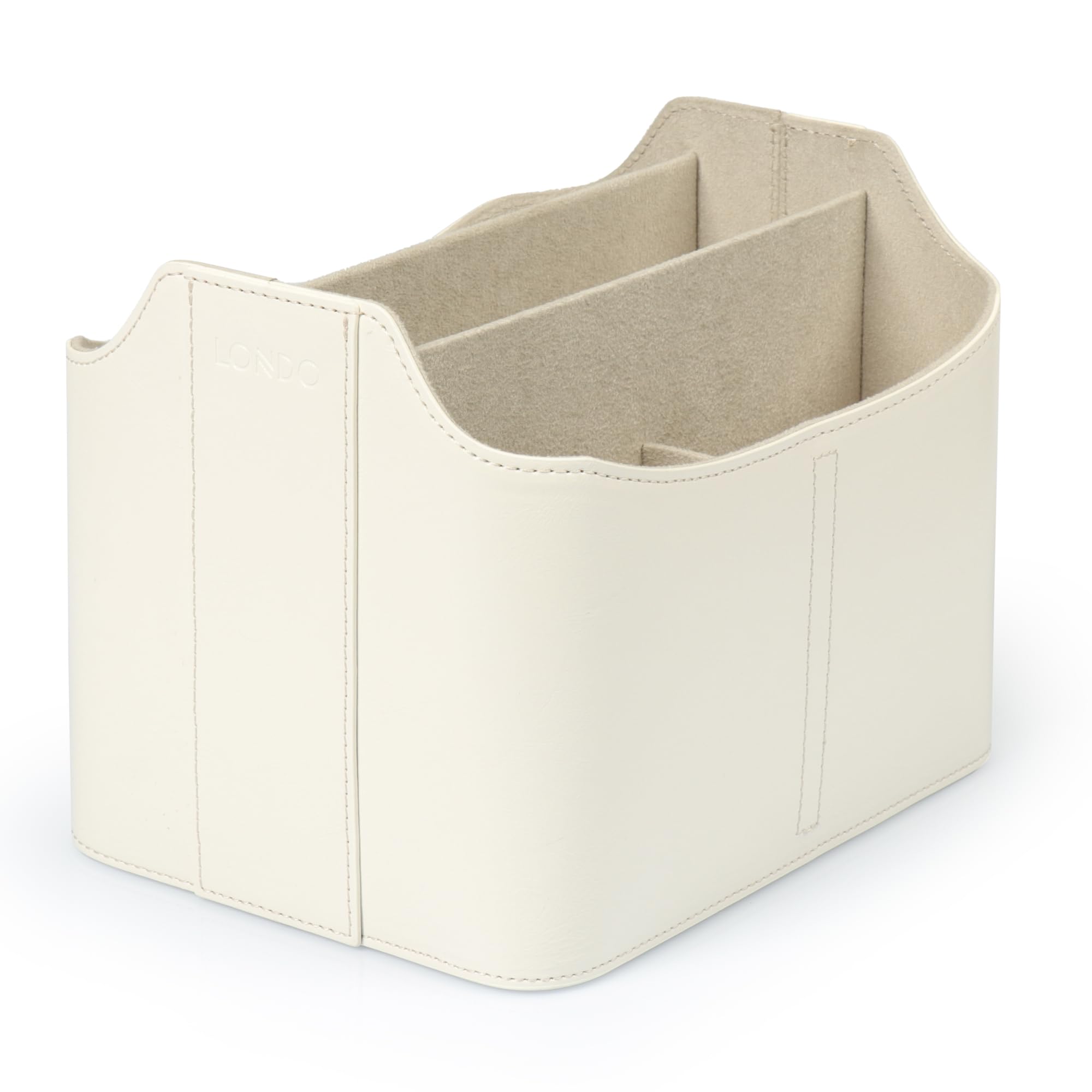 Londo PU Leather Remote Control Holder, Office Supplies Desk Organizer with Tablet Slot, Makeup Brush and Utensils Cube, Large Capacity Desk Caddy With 5 Compartments