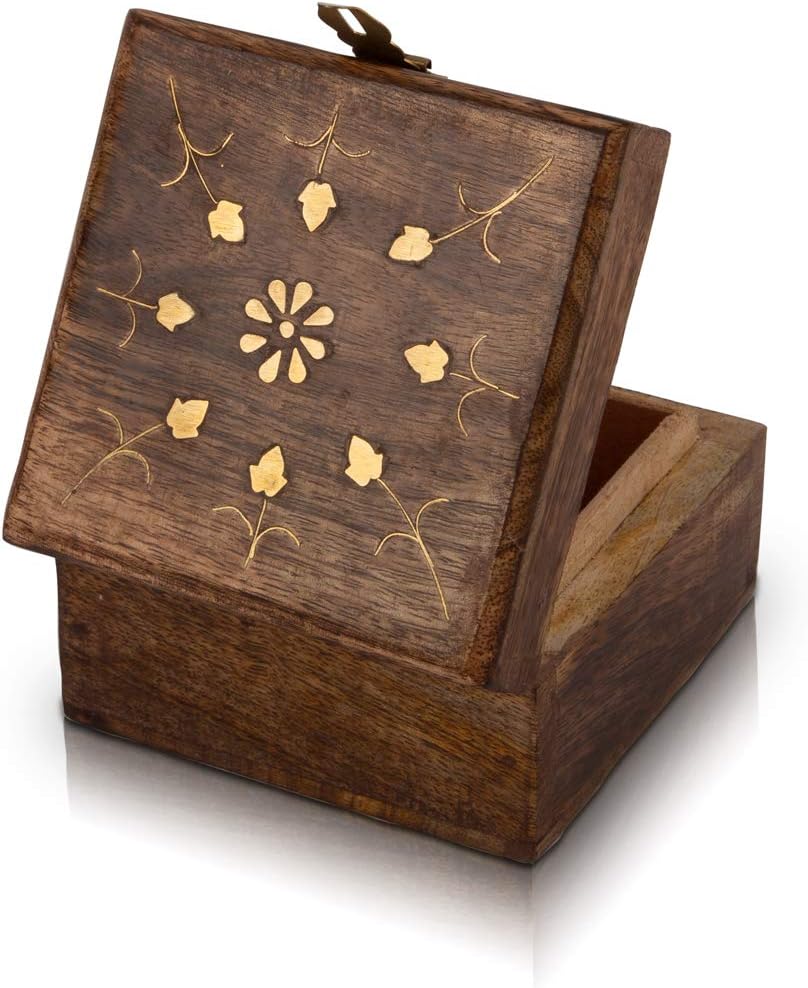 The Great Indian BazaarGlobal Village Bazaar Handmade Decorative Wooden Jewellery Box With Free Lock & Key Jewellery Organizer Keepsake Box Treasure Chest Trinket Holder Lock Box Watch Box 4 x 4 Inch Great Birthday Ideas