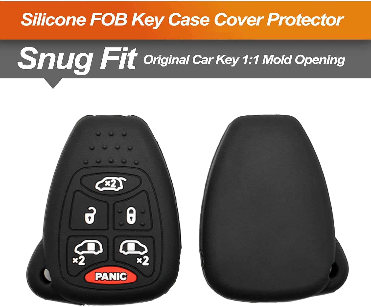 Silicone Key Fob Cover Fit for Chrysler Town & Country Voyager Dodge Caravan Grand Caravan Straight 6 Buttons | Car Accessories | Remote Key Protection Case - Black image 3