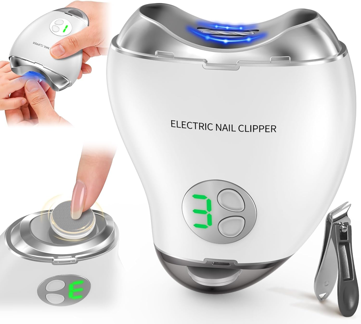 2026 Upgrade 2-in-1 Electric Nail Clipper & Filer, Baby Nail Trimmer with LED Light 3-Speed Quiet (<45dB) Portable Nail Cutter for Seniors & Adults, Rechargeable via USB-C