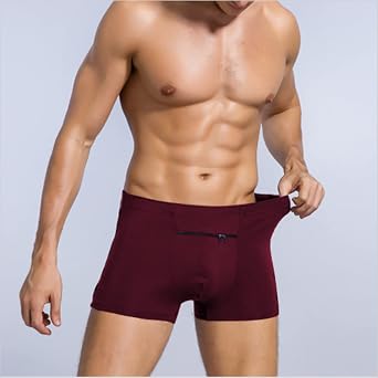 2 Packs Men's Boxer Briefs Secret Hidden Pocket, Pickpocket Proof Travel Secret Pocket Underwear, Pocket Panties. (Burgundy)