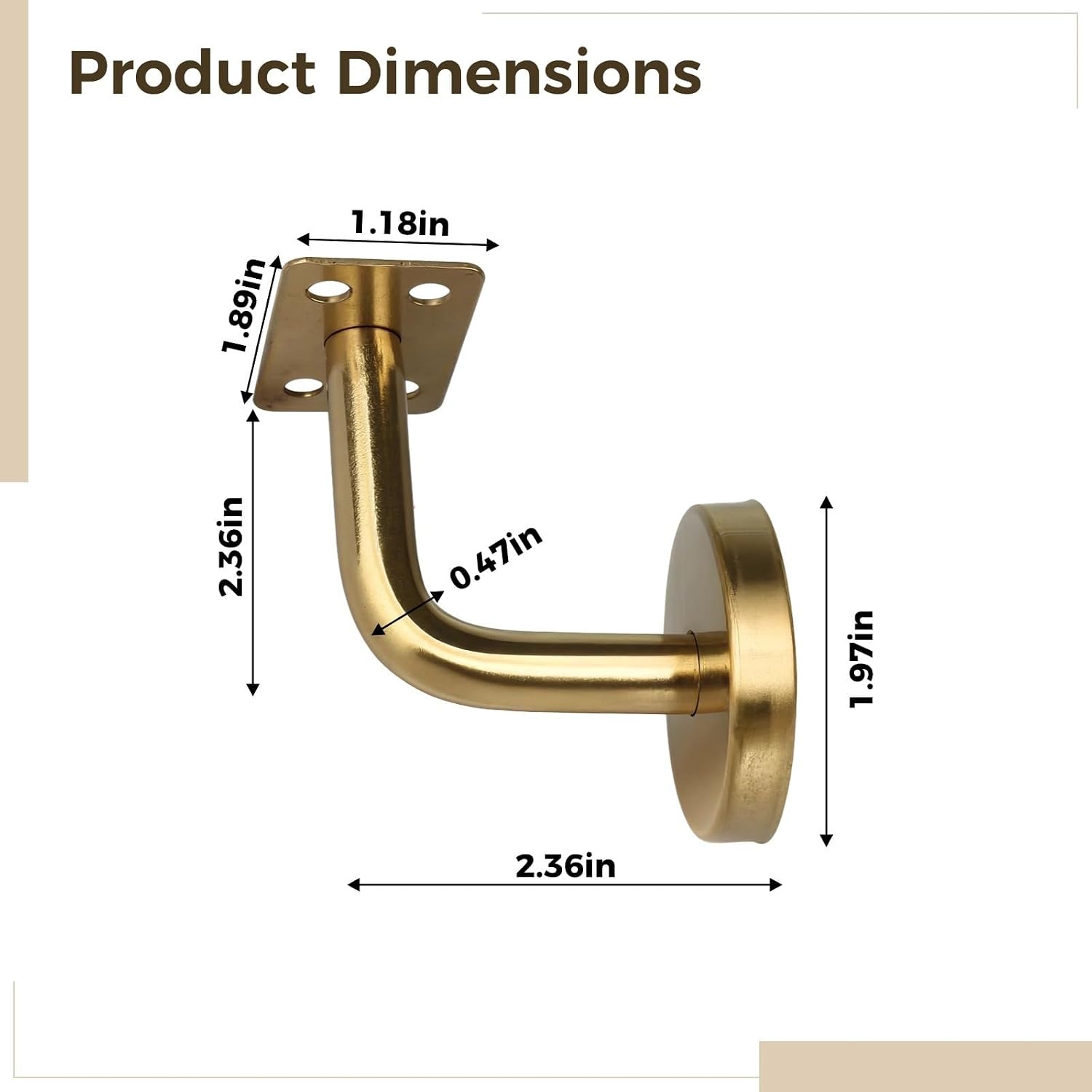 Titanium Gold Stair Handrail Brackets, 2.4In, 4-Piece, Secure Mount, Stainless Steel
