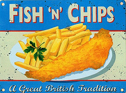 Fish 'n'Chips London Ornaments-Targa in metallo, og 4030)