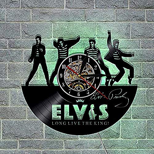 TPFEI 1 Piece Elvis Vinyl LP Record Wall Clock With LED Light Long Live The King Handmade Gift for Fans Laser Cutting Shadow Art