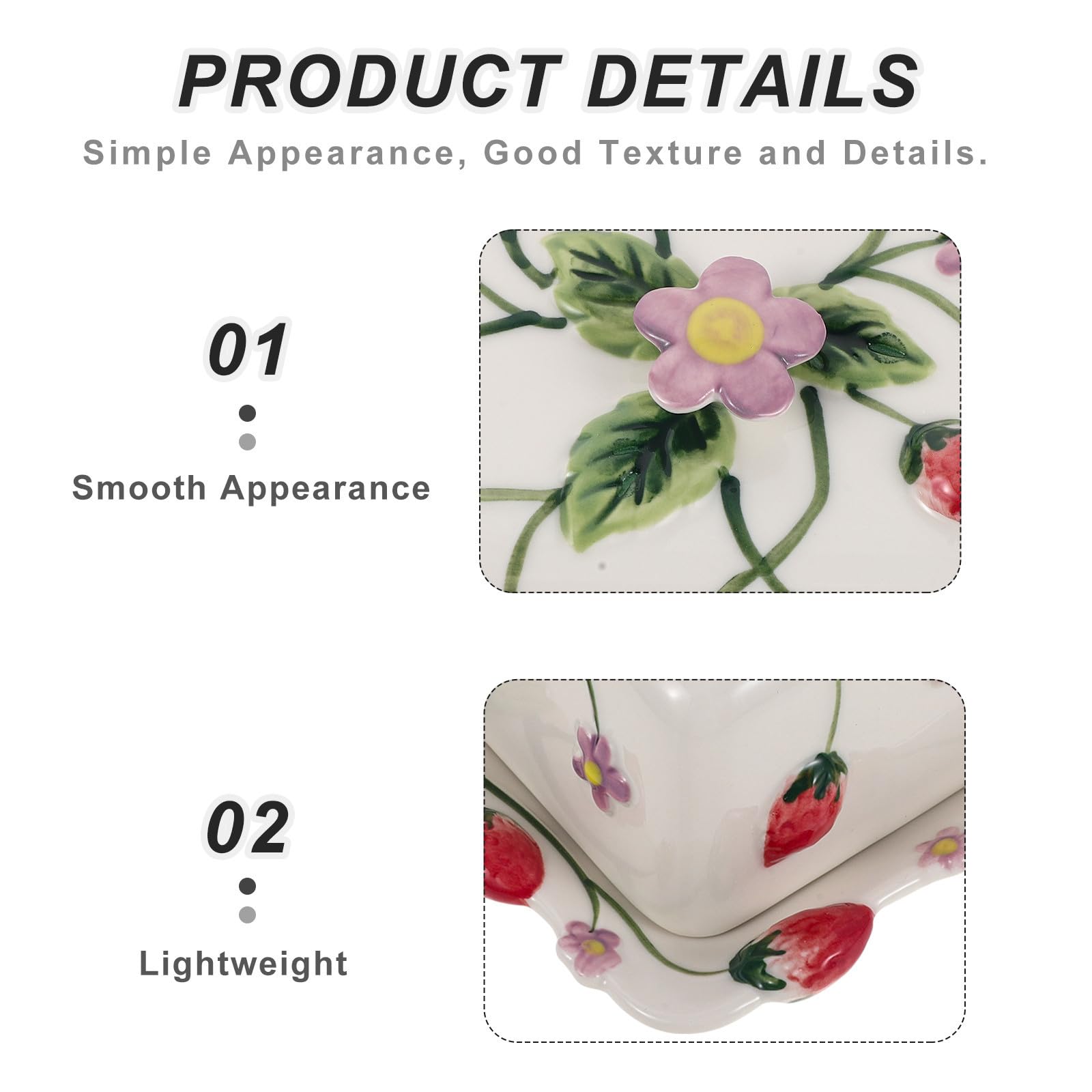 Beurrier Décoratif en Céramique avec Couvercle, Motif Fraise Floral