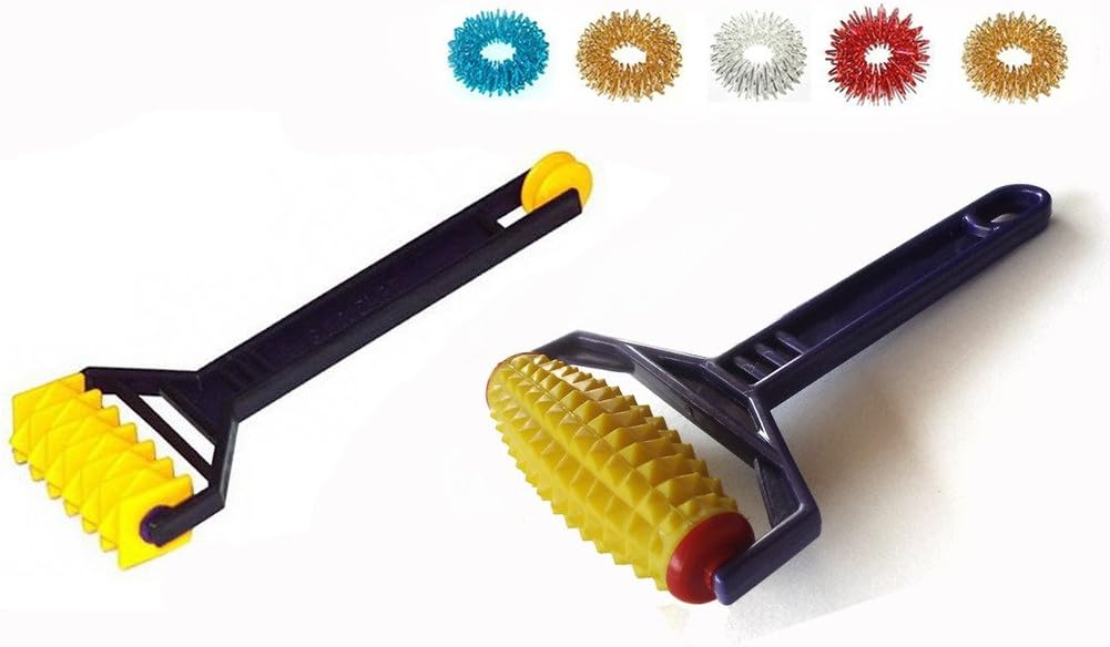 Acupressure Plastic Energy Body Roller + Mini Massager + 5pcs Sujok Finger Rings Plastic Body Roller -16 X 9 X 3Cm (L X W X H), Mini Roller L - 15Cm