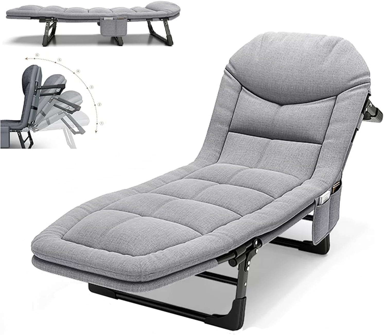 MIXEN Metal Folding Bed Camping Cots Lightweight Portable Multi-Function Single Bed with Soft Pillows and Side Pockets, 5 Adjustable Levels for Patio Lawn Beach Pool, Beach Lounge Chair (B0D17JRNJX) Amazon Price History, Amazon Price Tracker