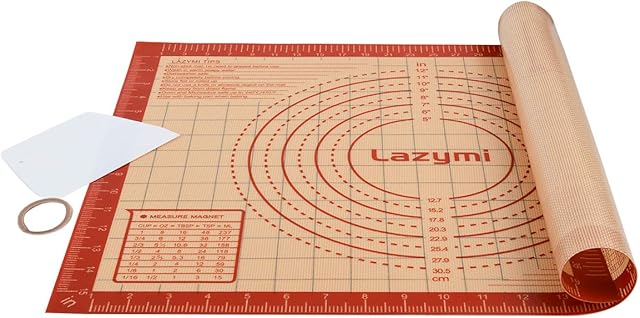 Thick Silicone Baking Mats Sheet, Non Stick Pastry Rolling Mat with Measurement 40×50cm, Non-Slip Silicon Dough kneading Mat, Counter Table Mat, Placemat, for Pie/Cake/Pizza Mats (Red+Scraper)
