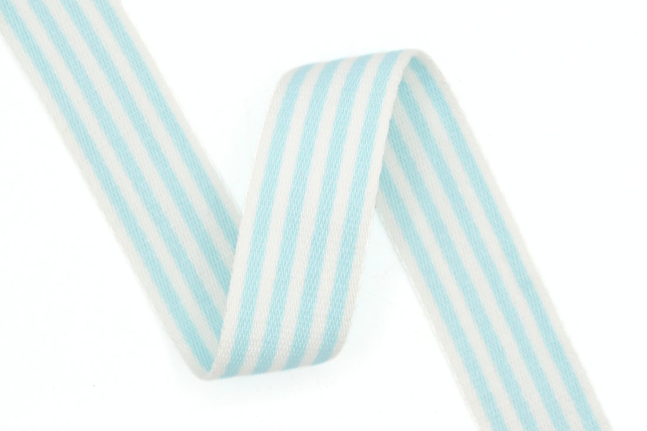 celloexpress 38mm Polyester Mix Striped Webbing - Pale Blue and White Stripe - 3m (300cm) - Strap Tape Bag Tote Handle