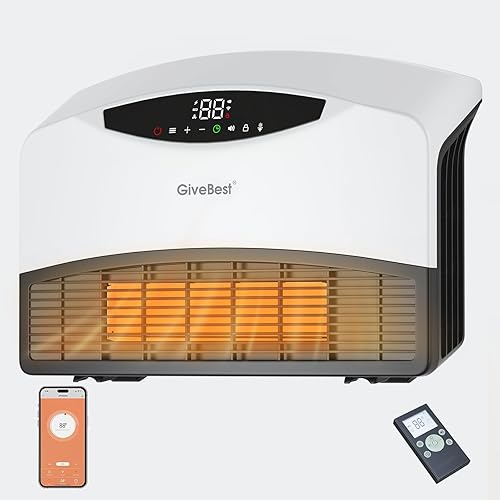 GiveBest Calentador de pared inteligente, calentadores eléctricos PTC de 1500 W para uso en interiores, termostato ajustable, control remoto,