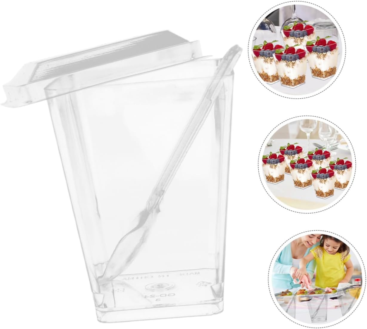 ARTIBETTER 1set Dessert Cups Spoons Mousse Cups Soft Flat Lids for Ice Cream Yogurt Puddings Parties Catering More Total