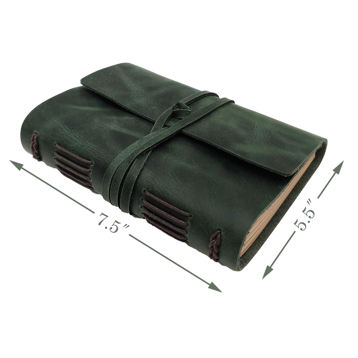 Leather Journal Writing Notebook - Genuine Leather Bound Daily Notepad for Men & Women Lined Paper 240 Kraft Pages, Handmade, Dark Green, 5 x 7 in