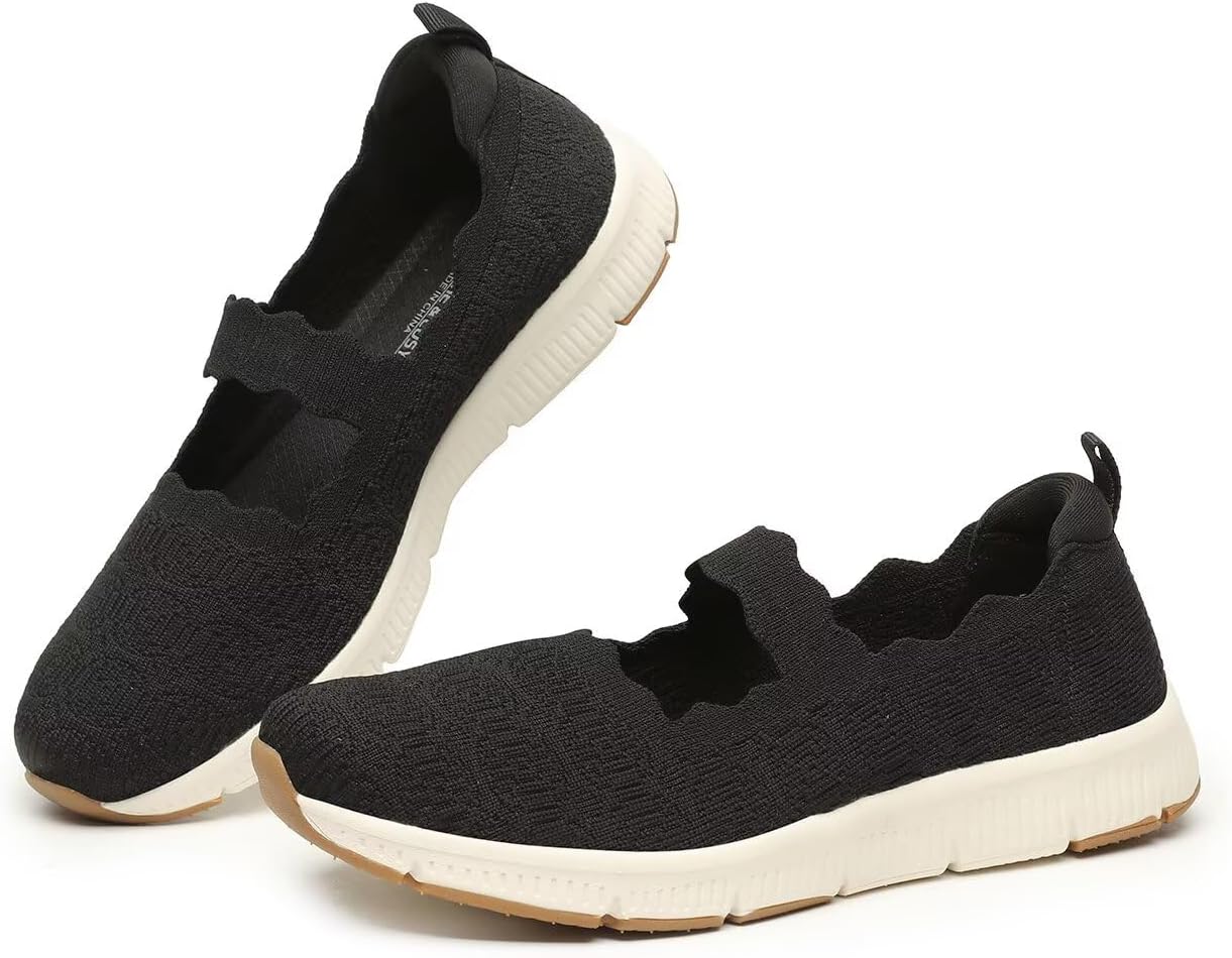 Women's Mary Jane Flats Knit Ballet Flats Comfort Casual Ballerina Walking Dressy Slip-on Shoes with Strap