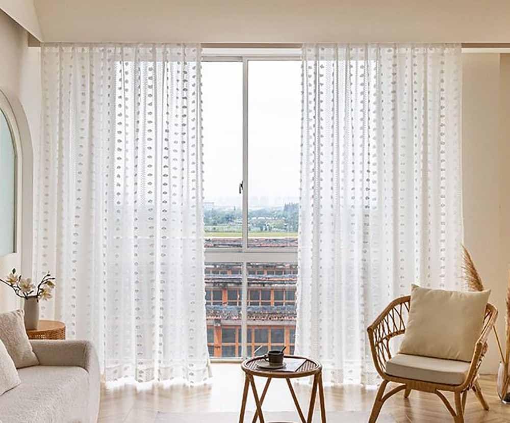 White Sheer Curtains 2 Panels for Living Room Darpes Textured Sheer Window Curtains Embroidered Curtains for Nursery Bedroom Farmhouse (Grommet Top,52x100 inch 2 Panels)