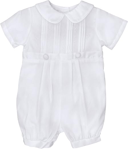 Boys White Christening Baptism Romper & Hat Set (9M)