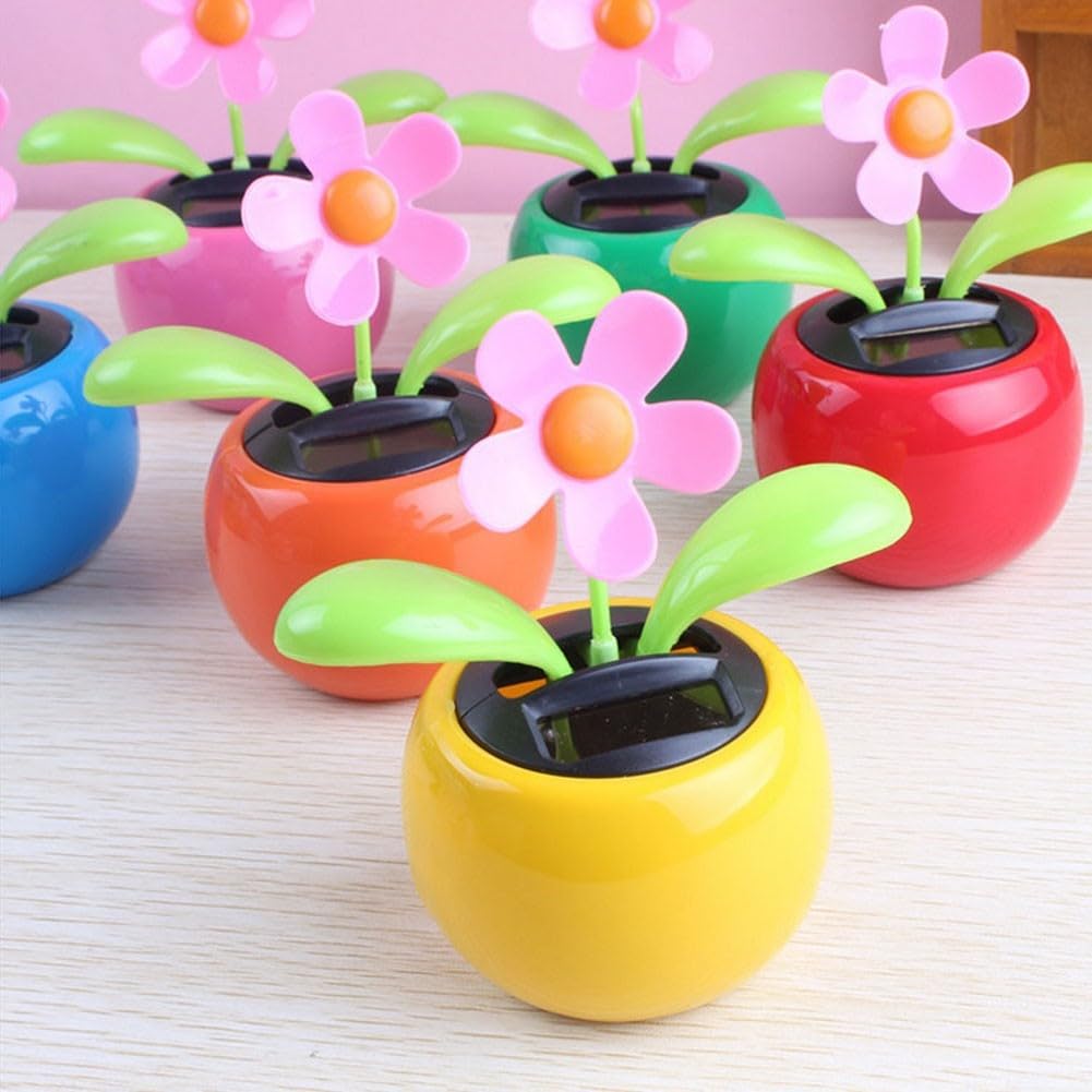4pcs Solar Powered Bobble Head Flowers, Dancing Swing Car Decor Ornaments for Dashboard and Office Desk, Eco Friendly Garden Accessories with Random Styles Including Ladybug,