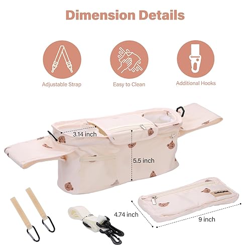 Miniatura 5 de Organizador universal para cochecito con portavasos, muñequera desmontable  Se adapta a todos los cochecitos  Organizador de bolsas de pañales para