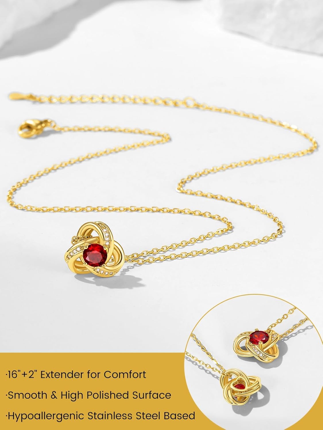 KeyStyle Love Knot Birthstone Necklace for Women, Gold Infinity Crystal Charm Birthstone Anniversary Jewelry for Her, Birthday Necklaces for Mother Wife Grandma BFF (with Gift Box) - Image 4