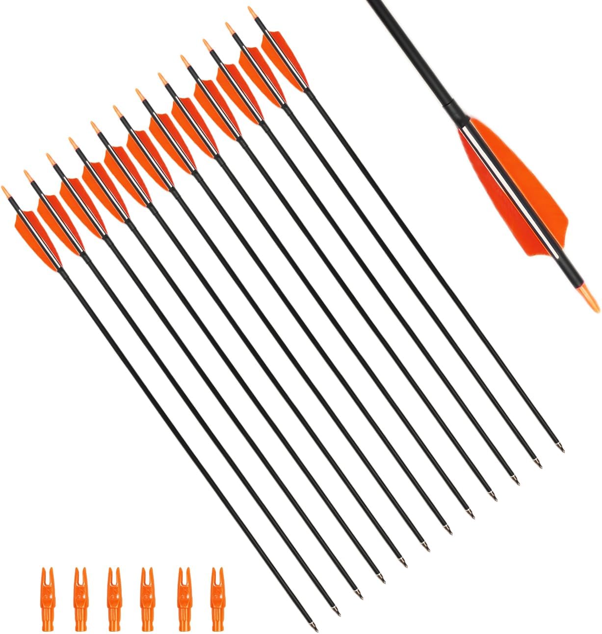 30" Carbon Arrows Hunting Arrows with 4" Shield Shaped Turkey Feathers Spine 400 for Recurve & Traditional Long & English Long Bow(Pack of 12)
