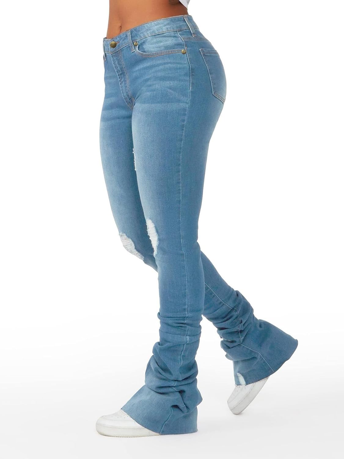 Stacked Flared Jeans for Women High Waisted Stretchy Slim Fit Skinny Bell Bottom Jeans Trendy Flare Denim Pants - Image 3